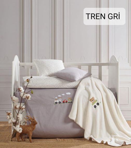 Детское постельное белье с плюшевым пледом Elita Baby в кроватку Tren Gri