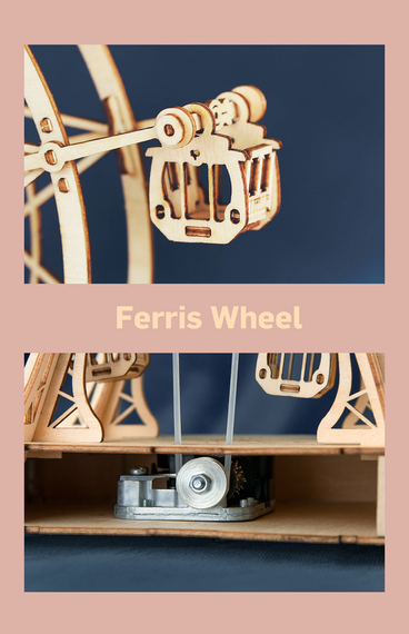 Механічний конструктор-карусель Ferris wheel від Robotime з дерева з вбудованою музичною скринькою всередині (sv0444) | Зображення 4