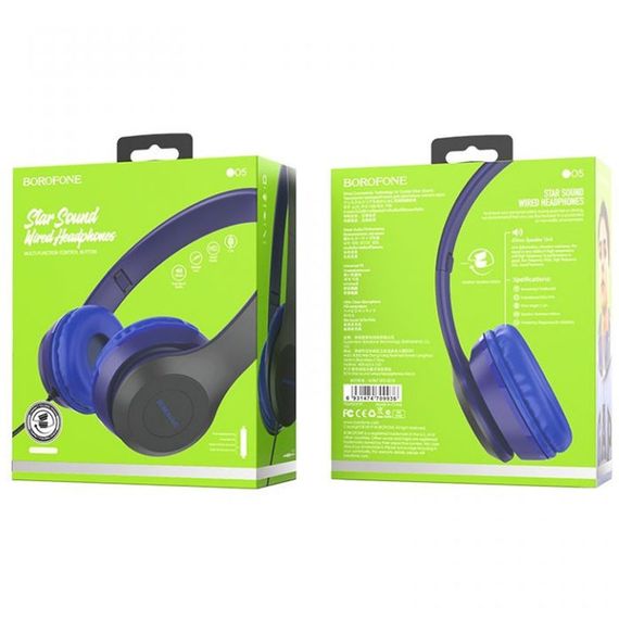 Накладные наушники BOROFONE BO5 (3.5mm/1.2m) Синий | Зображення 3