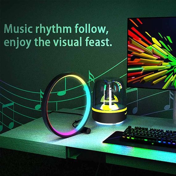 Настільна LED лампа RGB Intelligent circular atmosphere light Bluetooth USB with app Black | Зображення 2