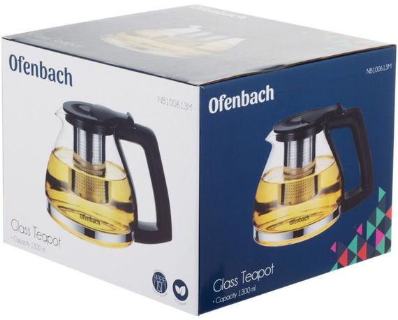 Чайник скляний заварювальний Ofenbach 1300мл зі знімним ситечком (0613m) | Зображення 6
