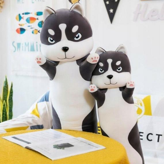 М'яка іграшка Хаскі-обіймашка 70 см, Хаскі батон для обіймів, плюшевий собака подушка | Зображення 4