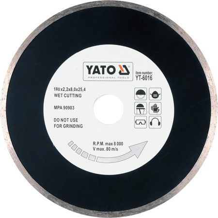 Диск алмазний суцільний Ø-180x8,0x25,4мм H-2,2мм YATO YT-6016