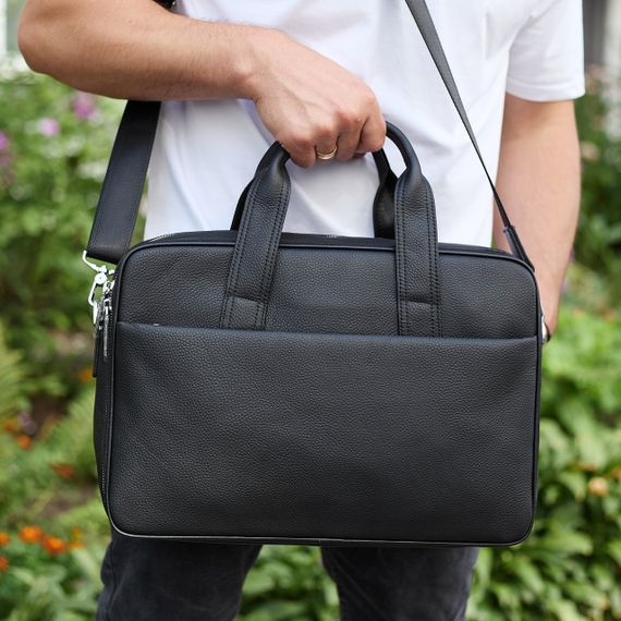 Чоловічий портфель на плече 40х28х10, офісний шкіряний месенджер, чоловіча ділова сумка для міста, чорний | Зображення 5