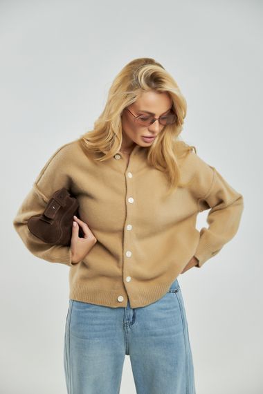 Теплий в'язаний кардиган на ґудзиках - кавовий цвет, ONE SIZE (є розміри) | Зображення 4