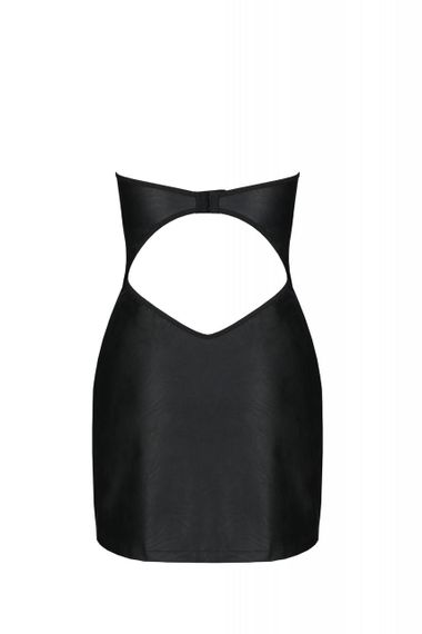 Мини-платье из экокожи Passion CELINE CHEMISE 6XL/7XL, black, шнуровка, трусики в комплекте Sex Aura | Зображення 3