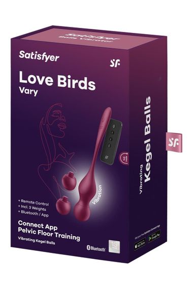 Кульки Кегеля з вібрацією Satisfyer Love Birds Vary і змінними вантажами, бордові sexstyle | Зображення 6