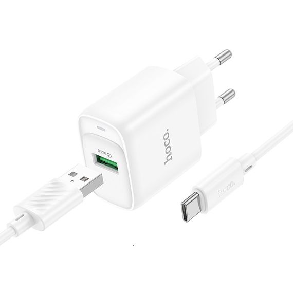 МЗП Hoco C140A Smart QC3.0 18W (1USB-A) + кабель USB to Type-C White | Зображення 1