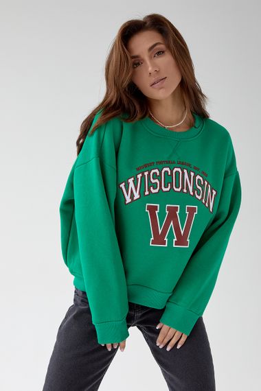 Женский свитшот на флисе с надписью Wisconsin - зеленый цвет, M (есть размеры)