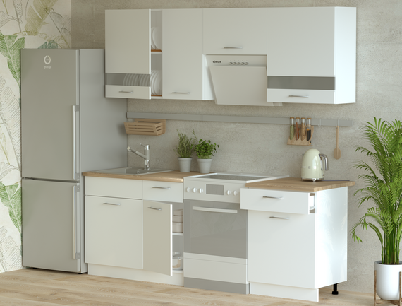 Кухня Лея Doros Білий гладкий / Сонома ДСП / вставки скло 220х60х250 (80359337) | Зображення 1