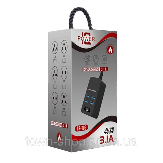 Сетевой фильтр ТВ-Т05, 4 USB, 1.5 м, сечение 3х0,75мм, 2.1А, Black, Box