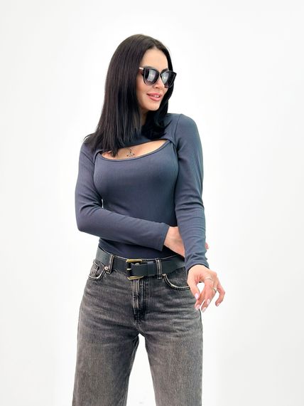 Женская кофта с вырезом на груди в рубчик GF4100 цвет серый, размер 44 | Зображення 1