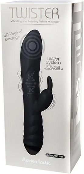 Вібратор-кролик Adrien Lastic Twister з ротацією, чорний Sex Aura | Зображення 4