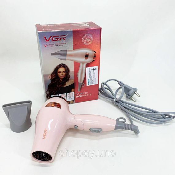 Фен для волосся дорожній VGR V-432 PINK, з концентратором 1000 Вт, іонізація та 2 режими. Колір: рожевий | Зображення 9