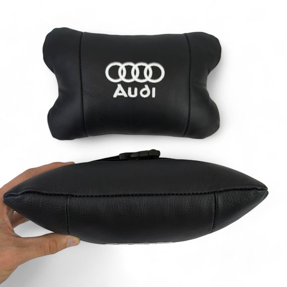 Набор автодушки 2шт на подголовник Audi / Ауди из натуральной кожи черная / Подголовник в машину | Зображення 6