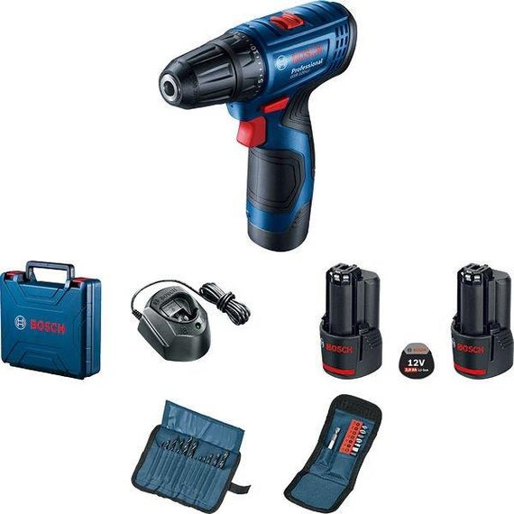 Шуруповерт Bosch Professional GSR 120-LI, 2х2Ач, набор бит 11ед и сверл 12 ед. (0.601.9G8.002)