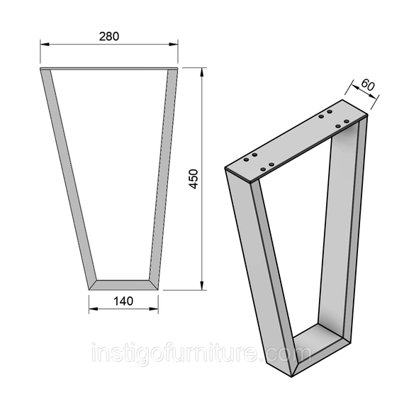 Опора ніжка для журнального столу з металу 280×60mm, H=450mm (профільна труба: 60x20mm) | Зображення 6