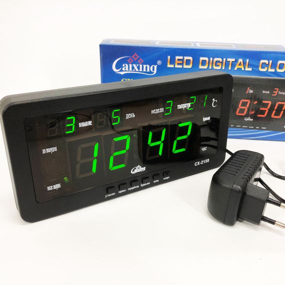 Годинник настільний Caixing CX-2158 із зеленим підсвічуванням, Електронний настільний годинник digital світиться
