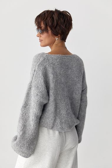 Мохерова кофта з V-подібним вирізом - світло-сірий цвет, ONE SIZE (є розміри) | Зображення 1