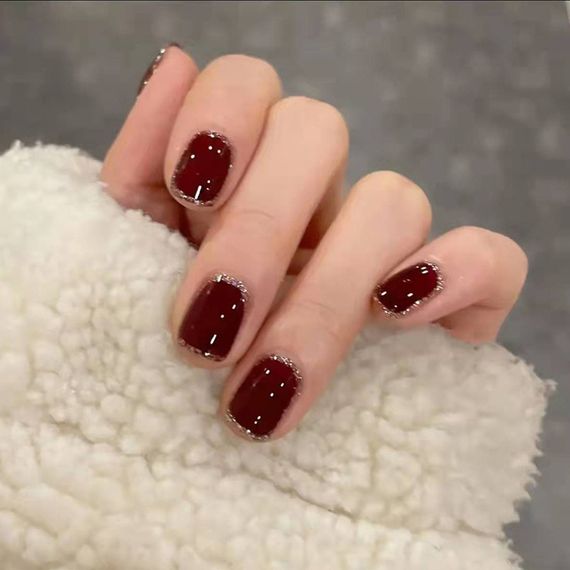 Накладные ногти с клеем R306 Бордовый 24 шт (A9714)