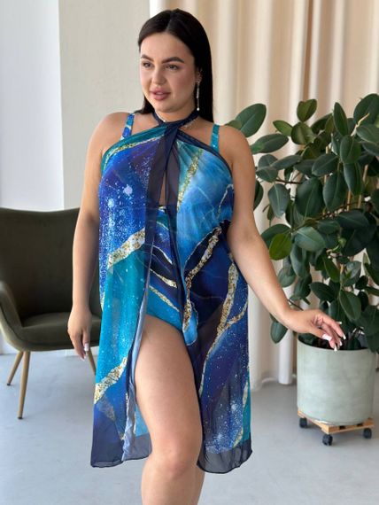 Суцільний купальник PLUS SIZE в мраморному принті з парео | Зображення 9