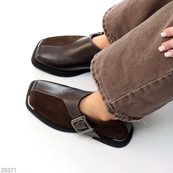 Дизайнерские шоколадные туфли натуральная кожа + замша квадратный носок | Зображення 5