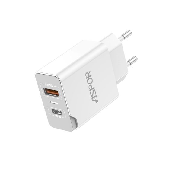 Мережевий зарядний пристрій Aspor A826 PD (20W/USB/Type-C) + кабель USB — Type-C-білий | Зображення 2