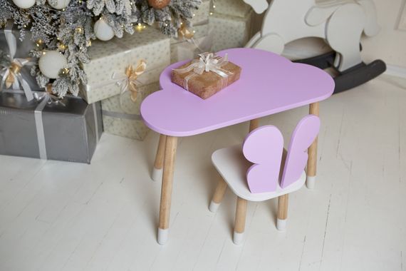 Столик тучка і стільчик метелик дитячий фіолетовий з білим сидінням. Столик для занять, ігор, їжі | Зображення 7