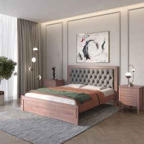 Двоспальне дерев'яне ліжко Mebigrand Торонто Т3 Горіх лісовий/Аляска 93 (сірий) 160х190 см (MBG-8012)