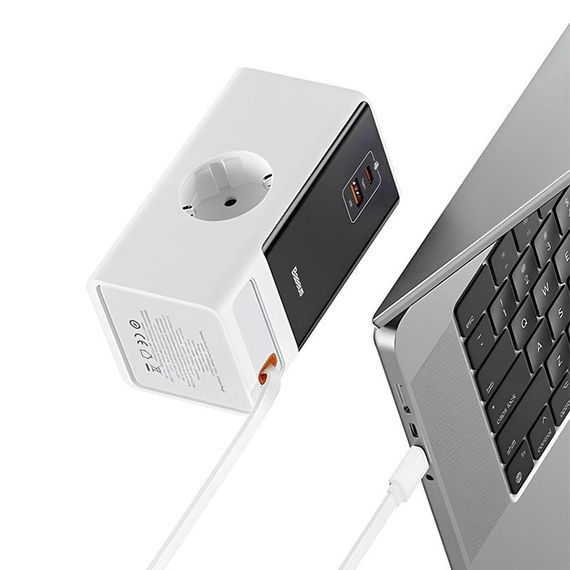 МЗП Baseus OS PowerCombo Digital PowerStrip+Retractable-C 65W (1USB-A/1C/2Socket) (1.5m) (PSLR000) Glacier White | Зображення 3