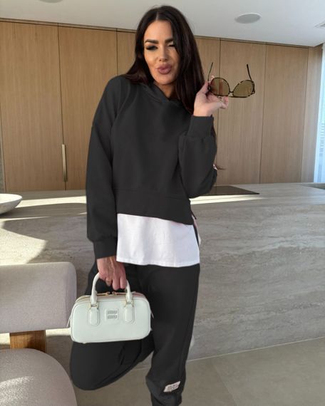 Женский спортивный прогулочный костюм штаны и худи с эффектом футболки, LI2046 цвет черный, размер 46/48 | Зображення 2