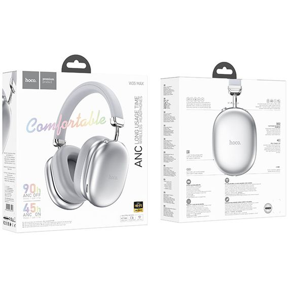 Накладные беспроводные наушники Hoco W35 Max Auspicious ANC Silver | Зображення 2