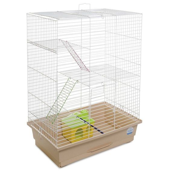 Клітка Природа Нюра для дрібних декоративних гризунів з будиночком біла/бежева 44x27x59 см