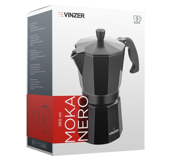 Кавоварка гейзерна алюмінієва Vinzer Moka Nero 50396, на 9 чашок, для дому та офісу | Зображення 2