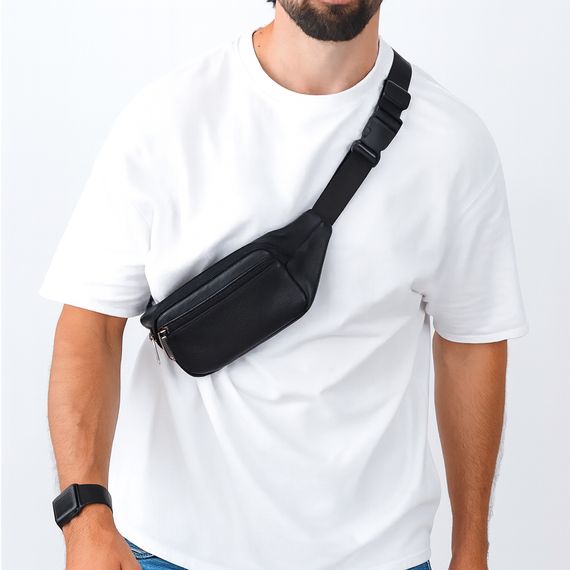Стильная черная поясная сумка бананка, Мужская бананка удобная, Бананка для мужчин с застежкой QV-25 | Зображення 1