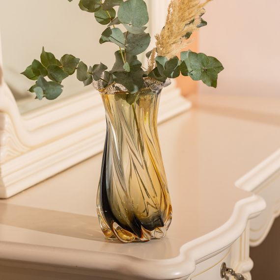 Ваза декоративна 21 см для квітів скляна фігурна ваза з кольорового скла 800 мл Жовто-сіра HP-9-12 | Зображення 2