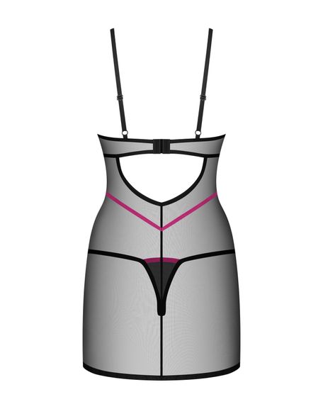 Пеньюар Obsessive Novenes chemise & thong, XL/2XL, облегающий, прозрачный, со стрепами, стринги в ко | Зображення 4