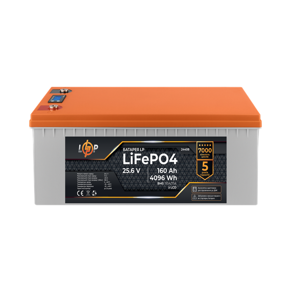 Акумулятор LP LiFePO4 25,6V - 160 Ah (4096Wh) (BMS 150A/75А) пластик LCD для ДБЖ