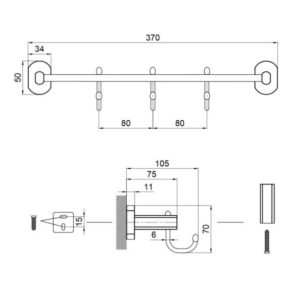Держатель для полотенца Qtap Liberty 3 крючка 365 мм QTLIBBLM1154-3 Black | Зображення 1