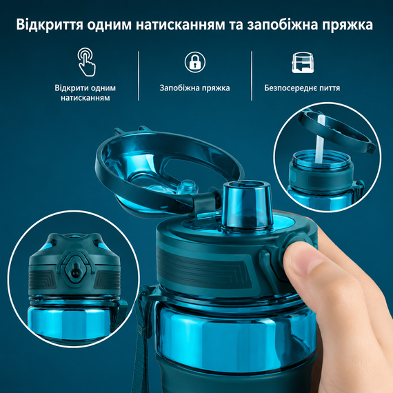 Эко-бутылка KANGZYUAN 450 мл - Голубая Tritan BPA-free, ударопрочная, спортивная с эргономичной крышкой | Зображення 2