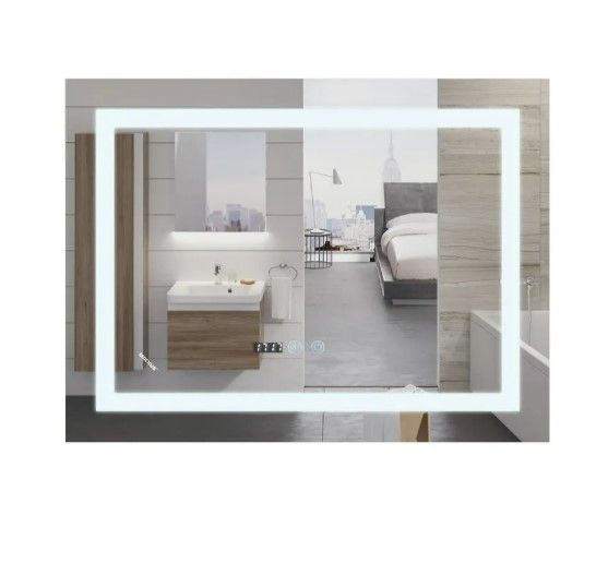 Дзеркало Mixxus WARM MR02-90x70 з LED Touch, Anti-fog, димером, регулюванням яскравості, годинником (MI6673)