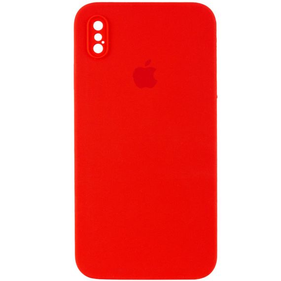 Чехол Silicone Case Square Full Camera Protective (AA) для Apple iPhone XS / X (5.8") Червоний / Red Салатовий/Neon green