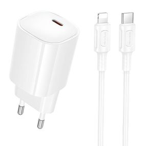 СЗУ Borofone BA103A Pudding PD20W (1USB-C) + кабель Type-C to Lightning White