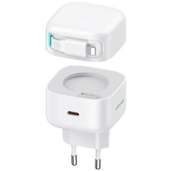 МЗП Usams US-CC209 GaN With Lightning Magnetic Retractable Cable Module XMF Ser. 35W (2USB-C) White