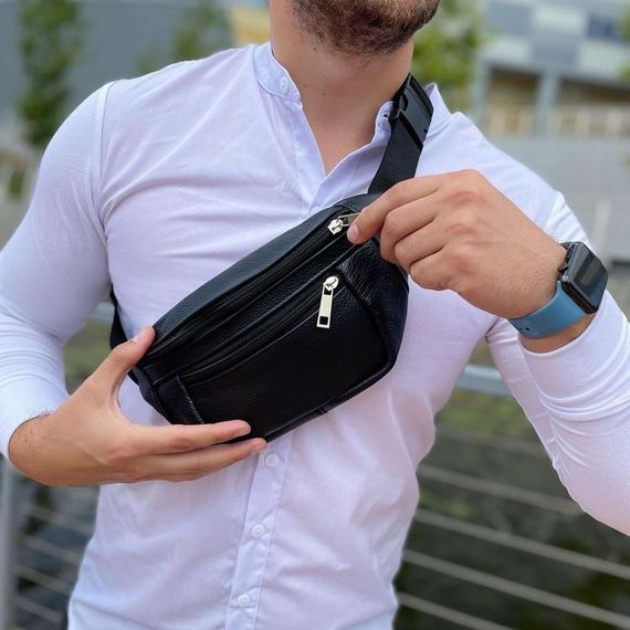 Сумка ремінь на пояс чоловіча, Чоловіча чорна сумка, Універсальна на пояс Містка бананка VF-75 | Зображення 5