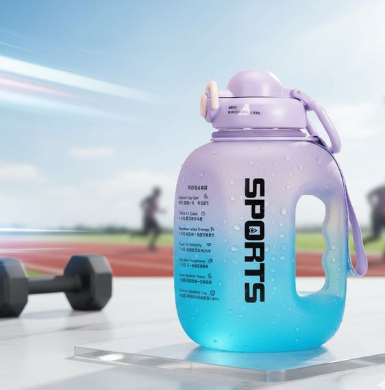 Спортивная бутылка для воды SPORTS (1600 мл) - Матовый градиент, Фиолетово-голубая с ручкой | Зображення 5