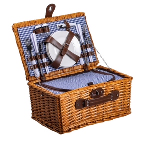 Корзина плетеная для пикника с посудой на 4 персоны 42х28х20 см набор посуды туристический для кемпинга