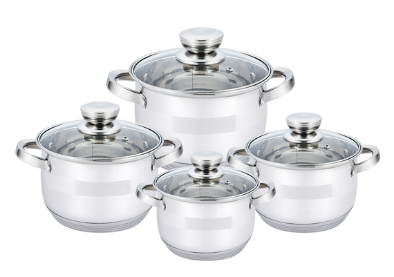 Набір каструль Haus Roland HR131-5, 4 шт. з неіржавкої сталі 2,1/2,8/3,9/6,1 л. Сріблястий (HR131-5)