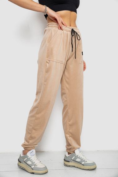 Спортивні штани жіночі велюрові на флісі, колір бежевий, 238R58647-1 | Зображення 2