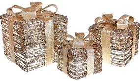 Набір декоративних подарунків - 3 коробки 15х20см, 20х25см, 25х30см з LED-підсвіткою, старовинне золото КОПІЯ